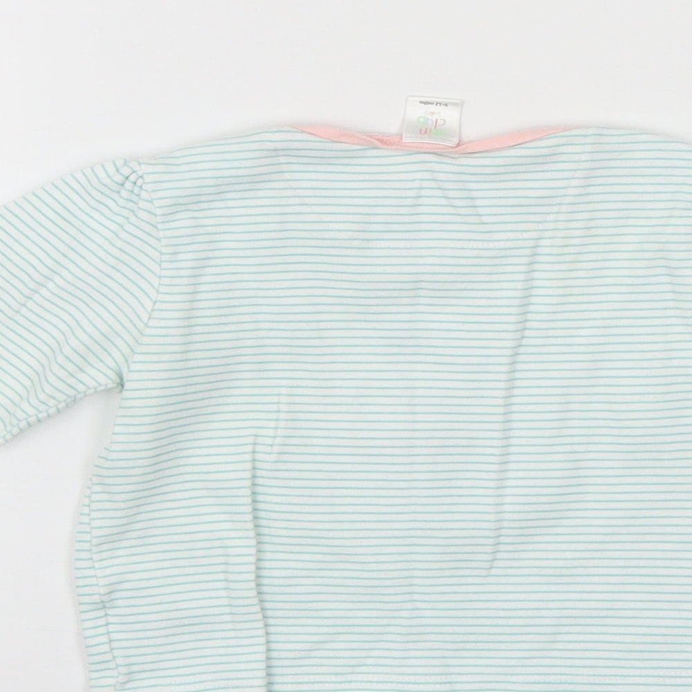 Mini Club Girls Green Striped Henley Jumper Size 9-12 Months