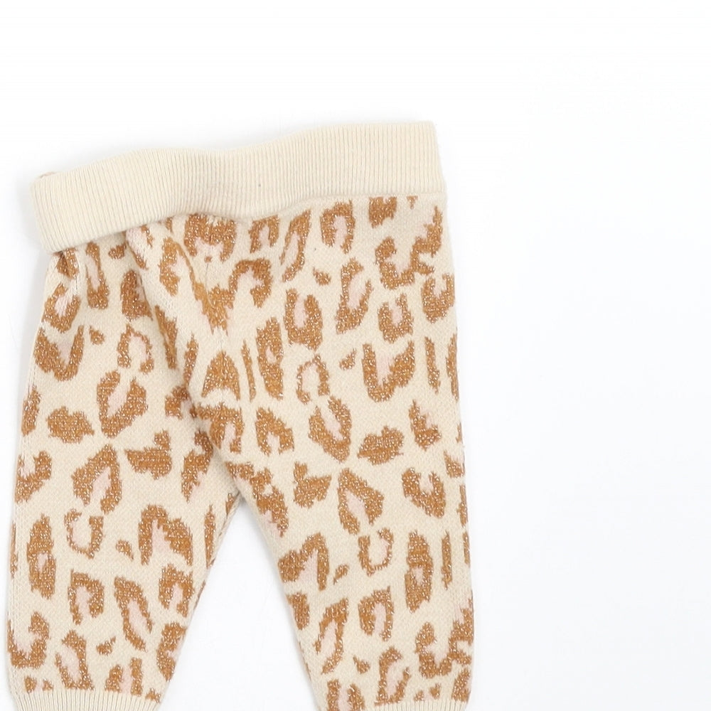River Island Girls Beige Animal Print Knit Leggings Size 0-3 Months