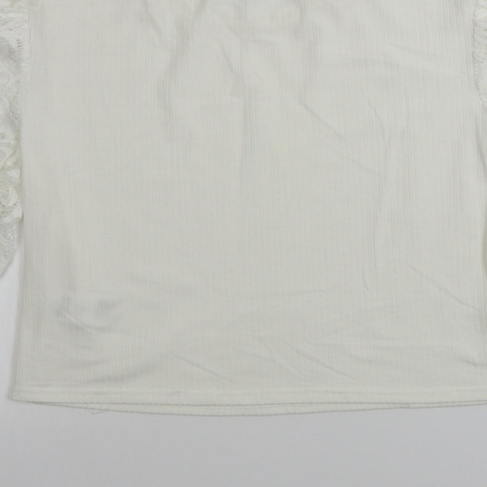 Pink Vanilla Womens Ivory Basic T-Shirt Size L