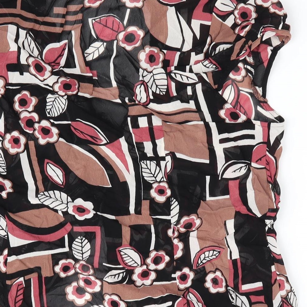 Marks & Spencer Womens Brown Floral Basic Blouse Size 10 - Ruffled neck