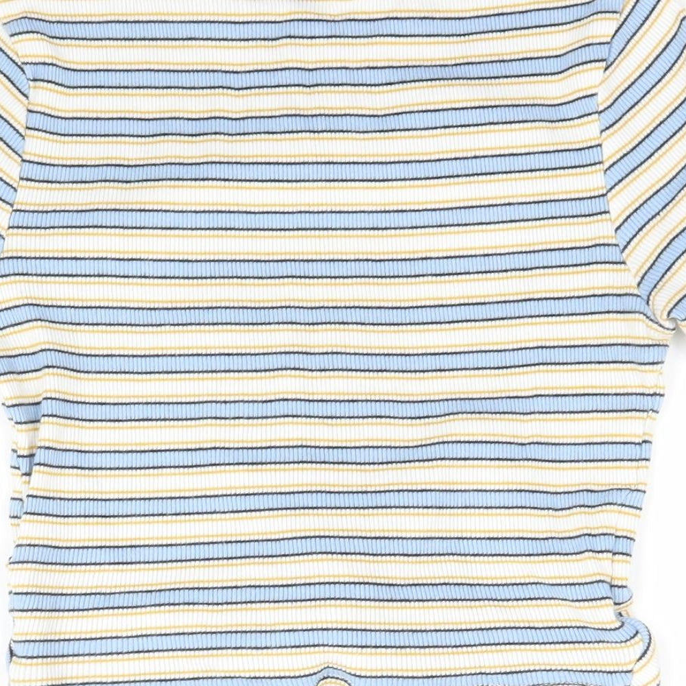 New Look Girls Multicoloured Striped Cropped T-Shirt Size 10-11 Years - Knot Detail