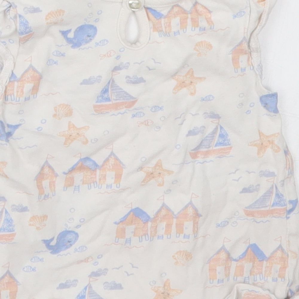 George Girls White Basic T-Shirt Size 6-9 Months - Whales Starfish Boats