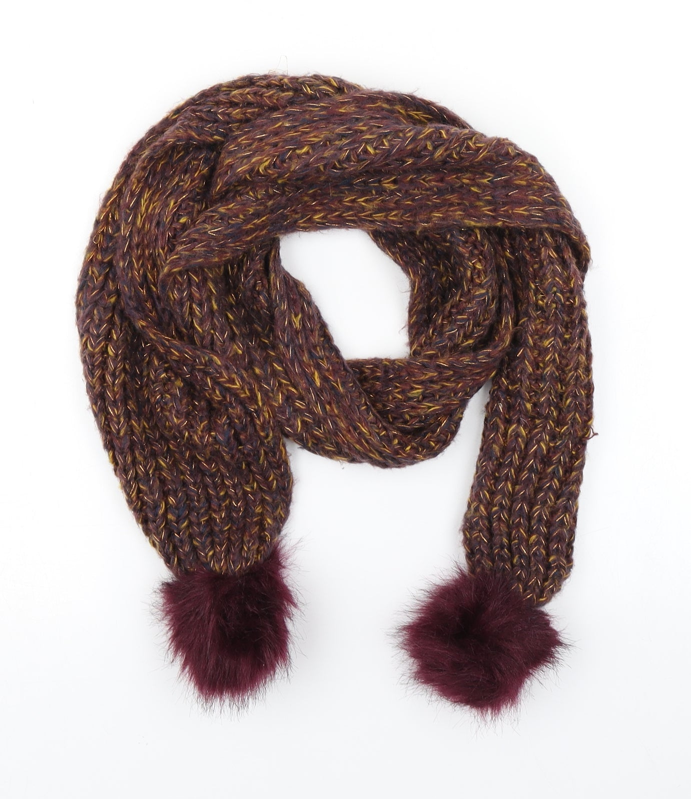 George Womens Red Knit Scarf - Pom Pom
