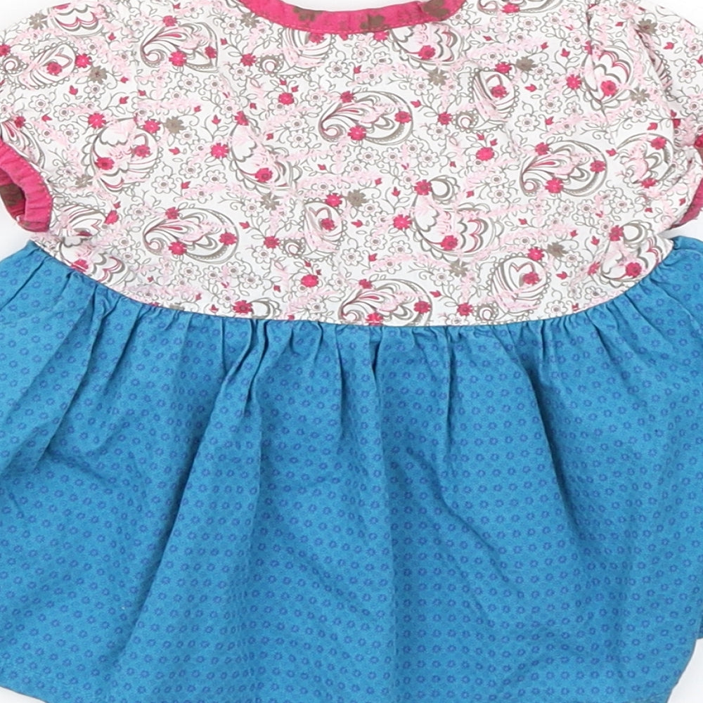 mamas & papas Girls Blue Floral Skater Dress Size 3-6 Months