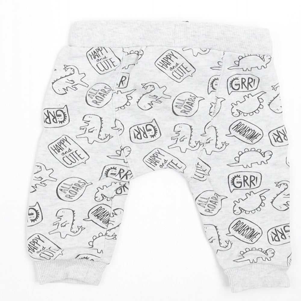 F&F Baby Grey Jogger Trousers Size 3-6 Months - DInosaur