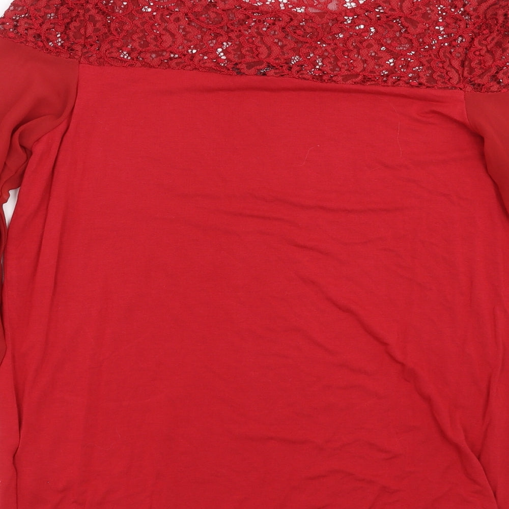 NEXT Womens Red Basic Blouse Size 10 - Lace Detail