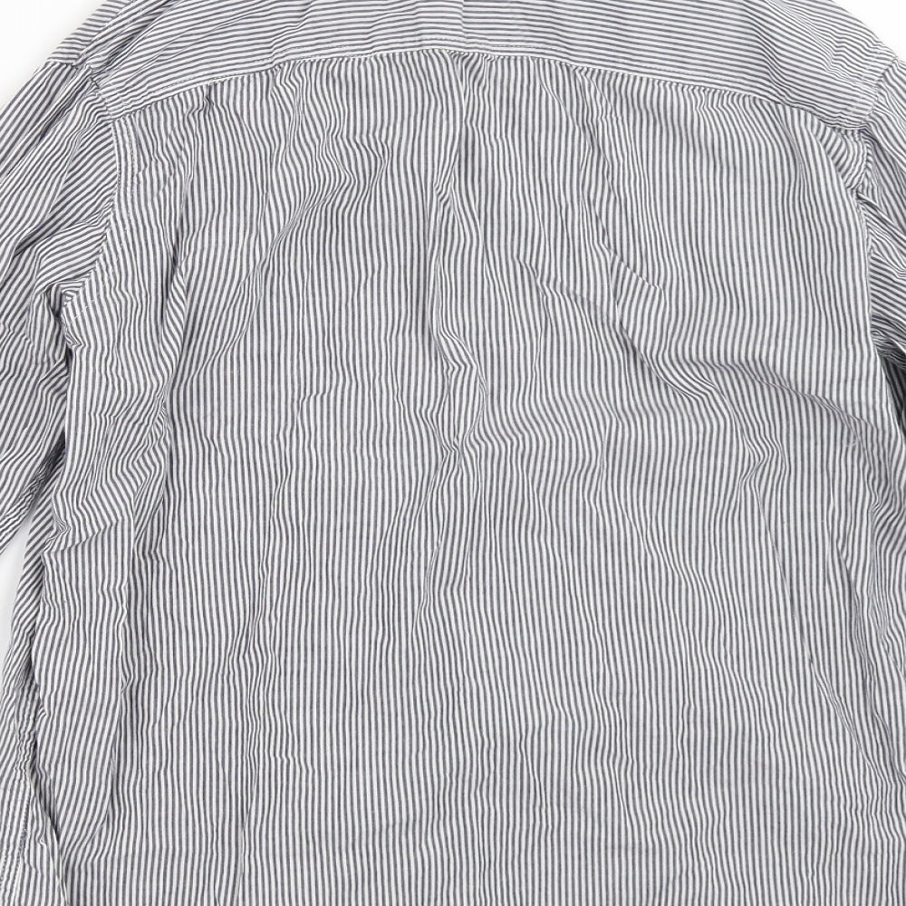Weekend Womens Blue Striped Basic Button-Up Size 10