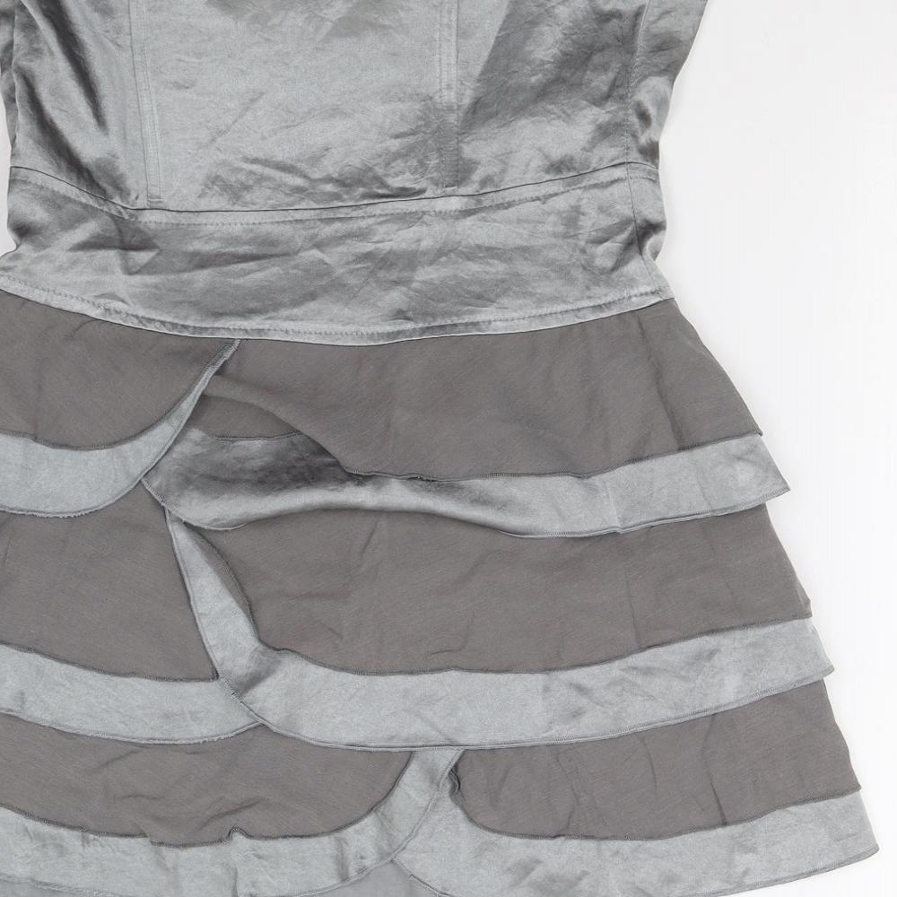Preworn Womens Grey Satin Basic Blouse Size 12