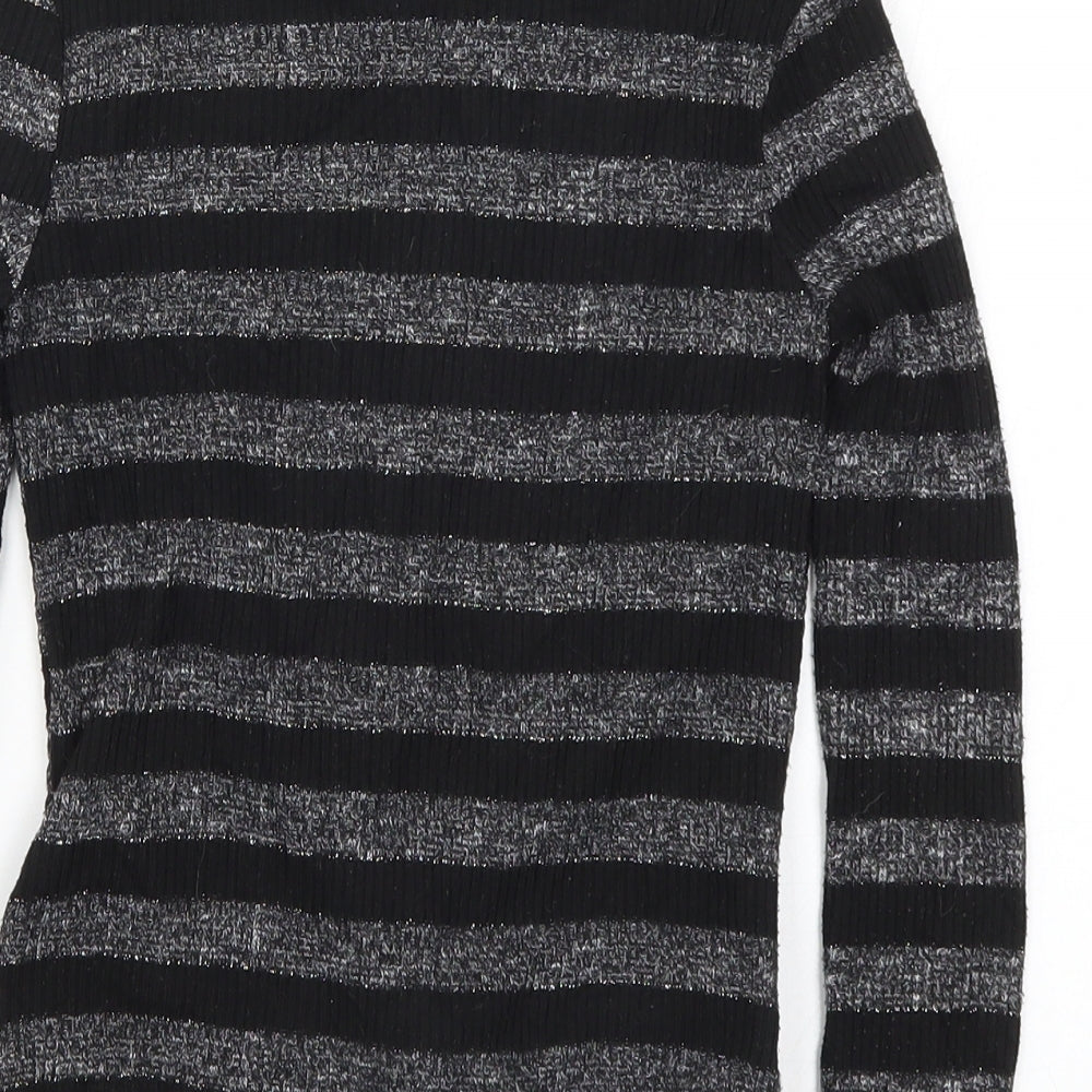 M&Co Girls Black Striped Basic T-Shirt Size 10 Years