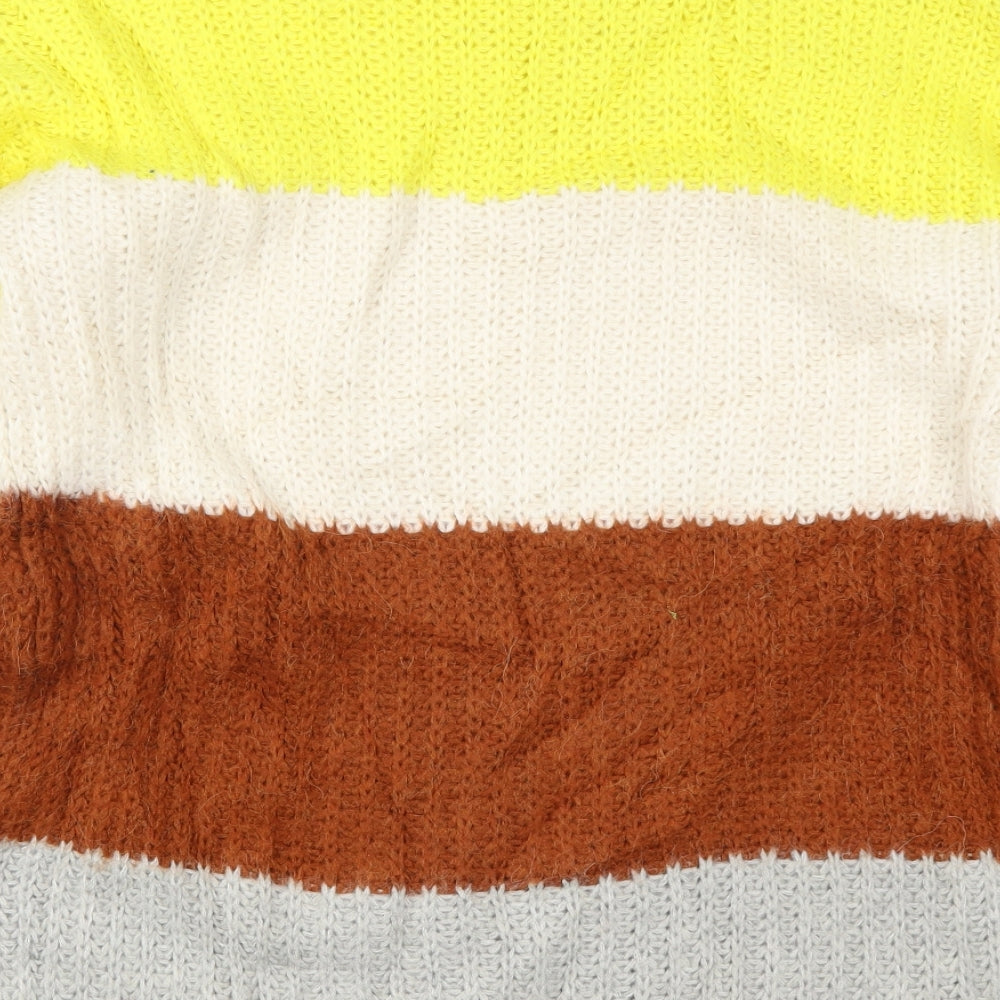 TU Womens Yellow Striped Knit Pullover Jumper Size 12 - Beige