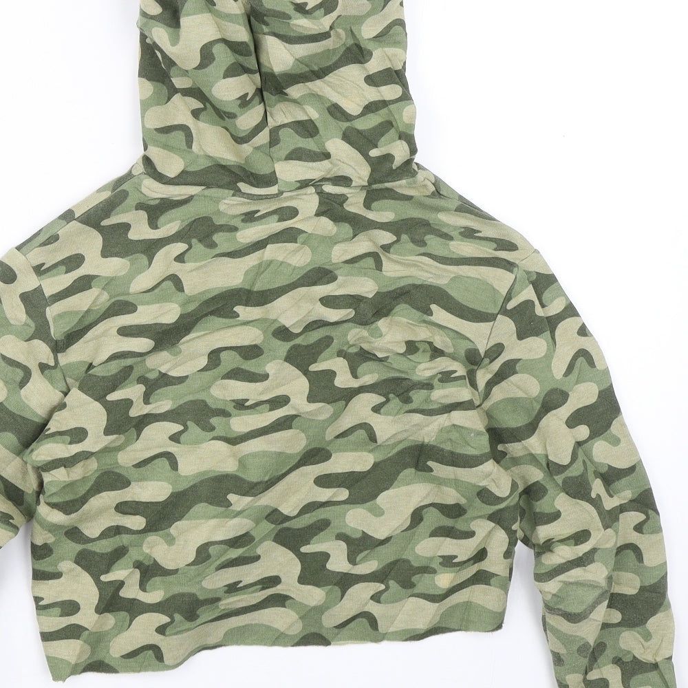Matalan Girls Green Camouflage Pullover Hoodie Size 10 Years - Cropped