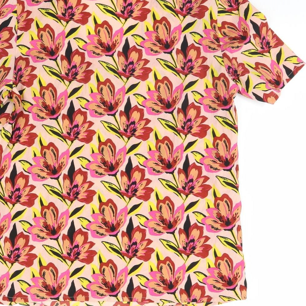 Pieces Womens Pink Floral Basic Blouse Size M