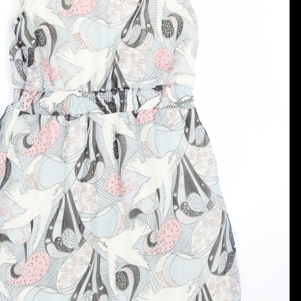 Mela London Womens Blue Geometric A-Line Size M