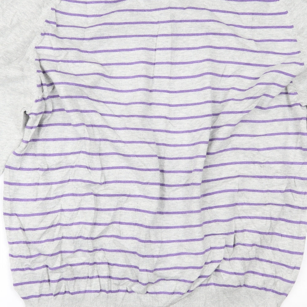 Marks and Spencer Mens Grey Striped Pullover Jumper Size 2XL