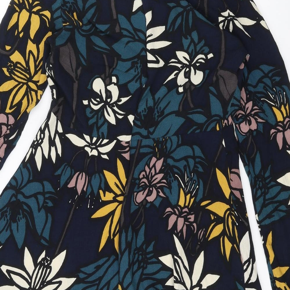 villa Womens Blue Floral A-Line Size L