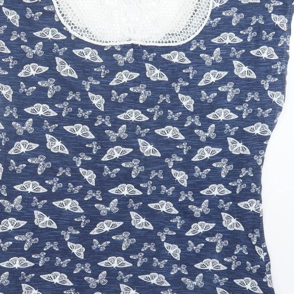 Papaya Womens Blue Geometric Basic T-Shirt Size 8