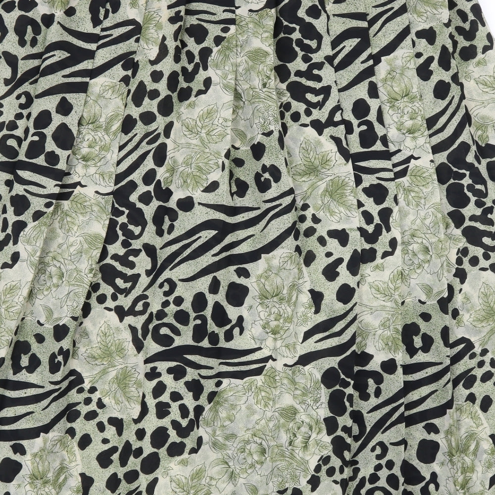 Profiles Womens Green Animal Print Pleated Skirt Size 16 - Leopard print