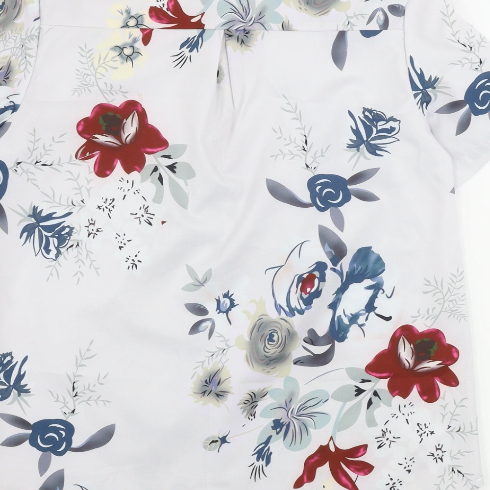 Preworn Womens Grey Floral Basic Button-Up Size S