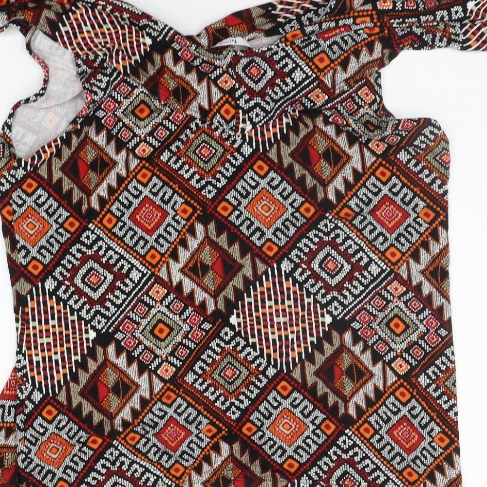 TU Womens Black Geometric Basic Blouse Size 14