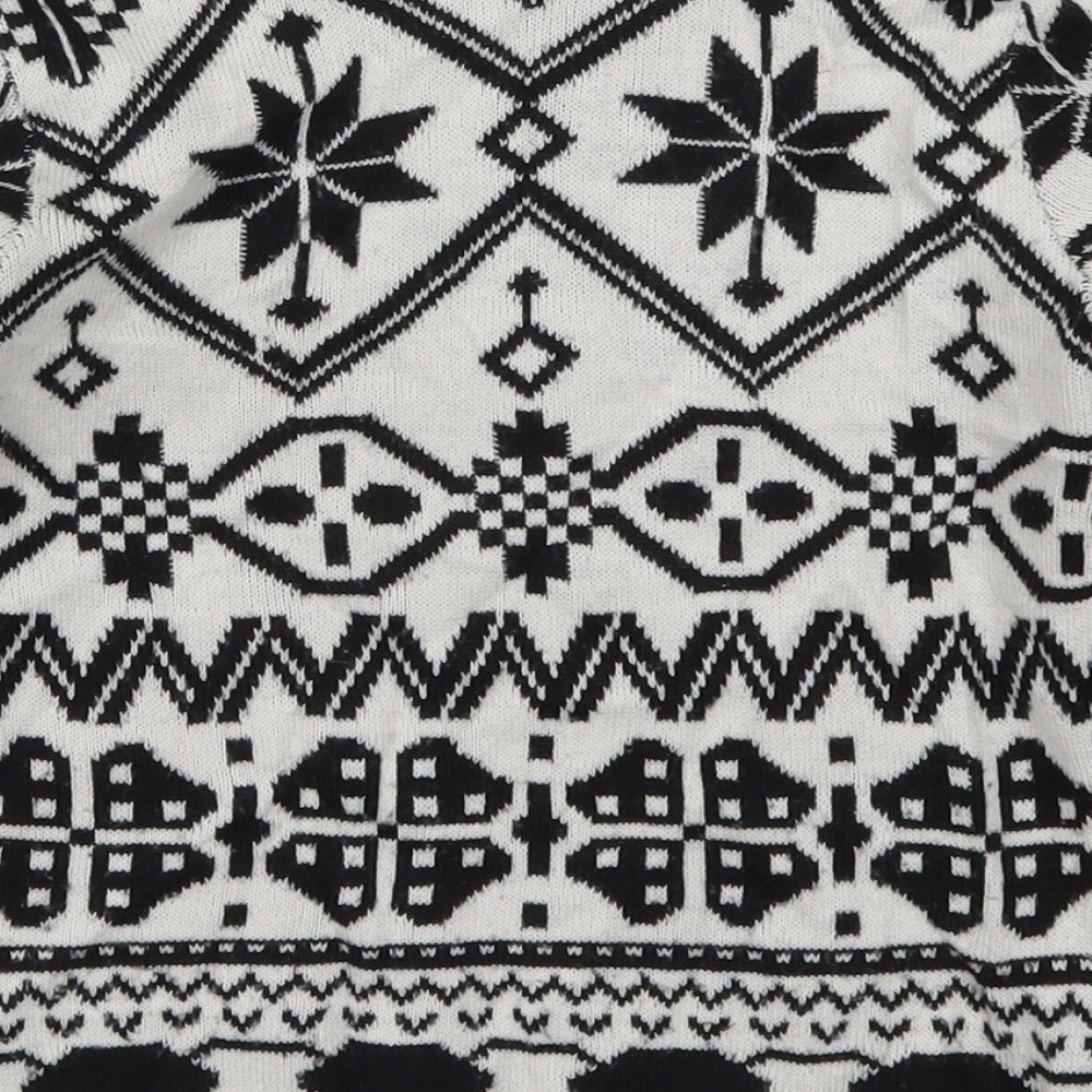 Pepperts Girls White Geometric Knit Pullover Jumper Size 6-7 Years - Black and White