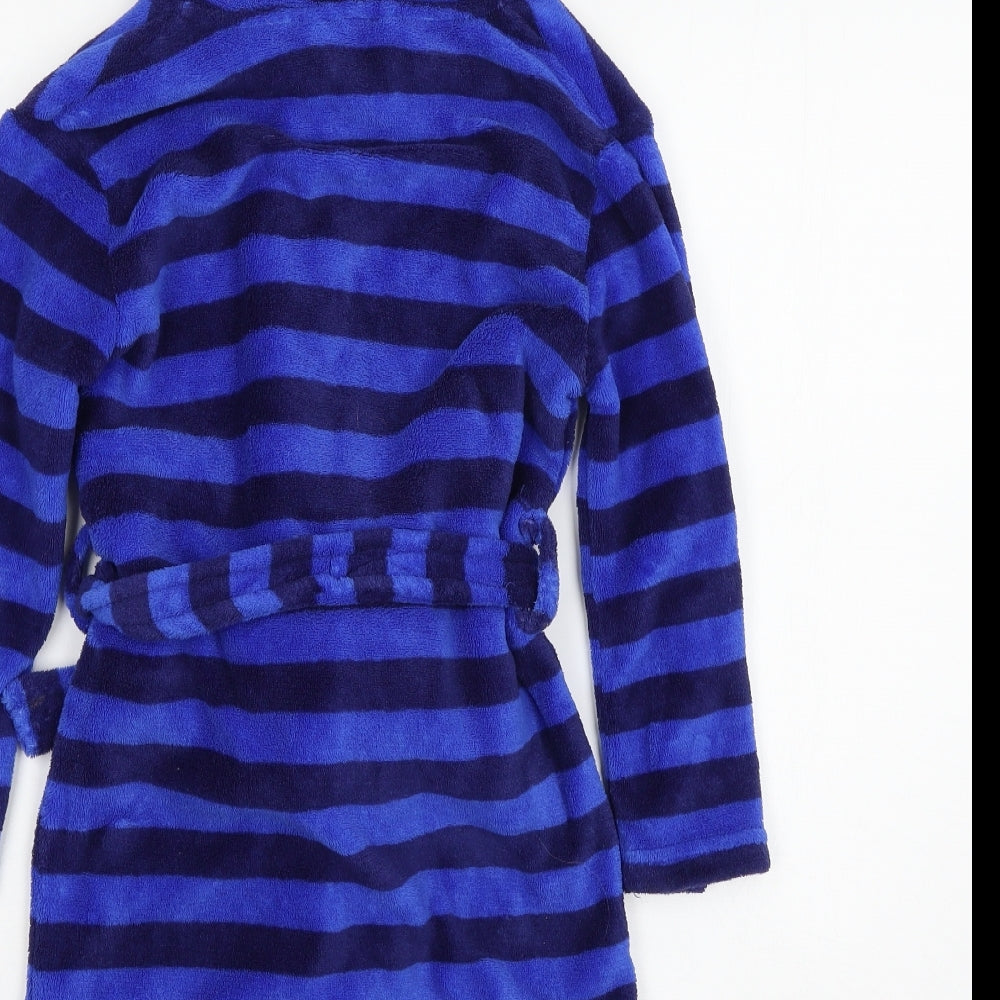 Preworn Boys Blue Striped Microfibre Robe Size 6-7 Years