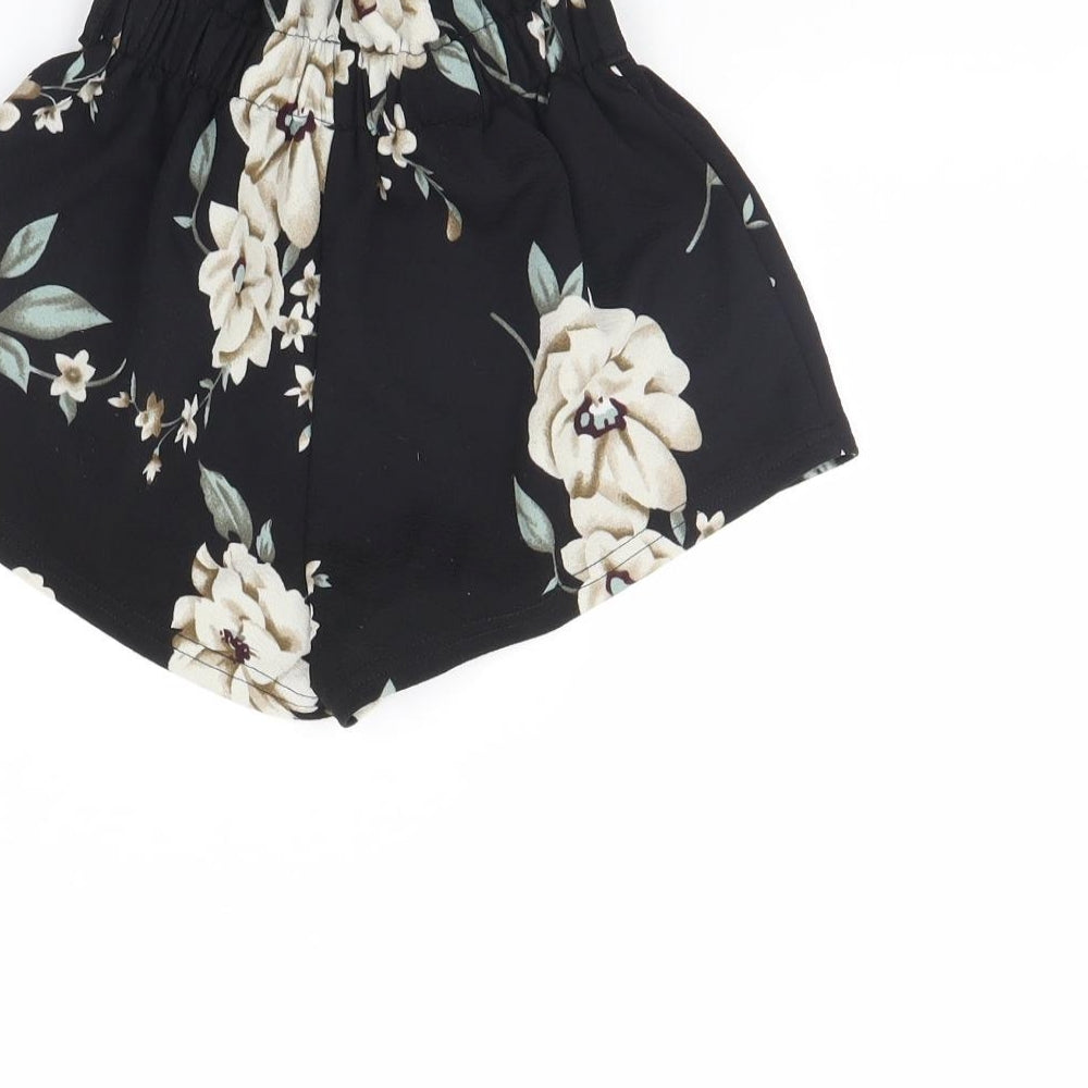SheIn Girls Black Floral Cut-Off Shorts Size 6 Years