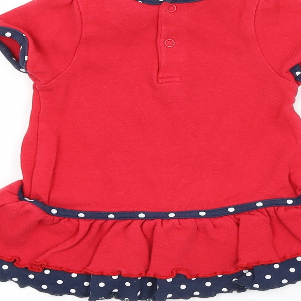 Preworn Girls Red Spotted Basic Blouse Size 3-6 Months