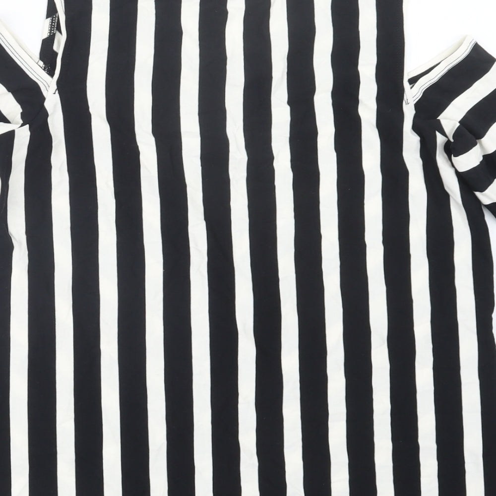 Susan Graver Womens Black Striped Basic T-Shirt Size M