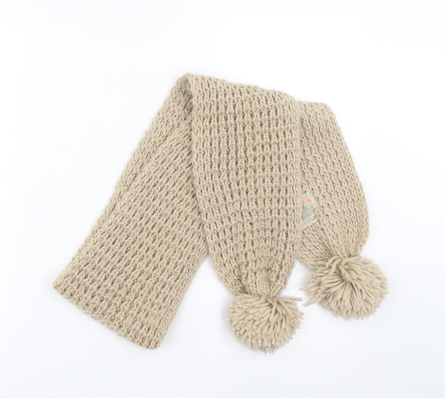 Primark Womens Beige Scarf - pom pom detail