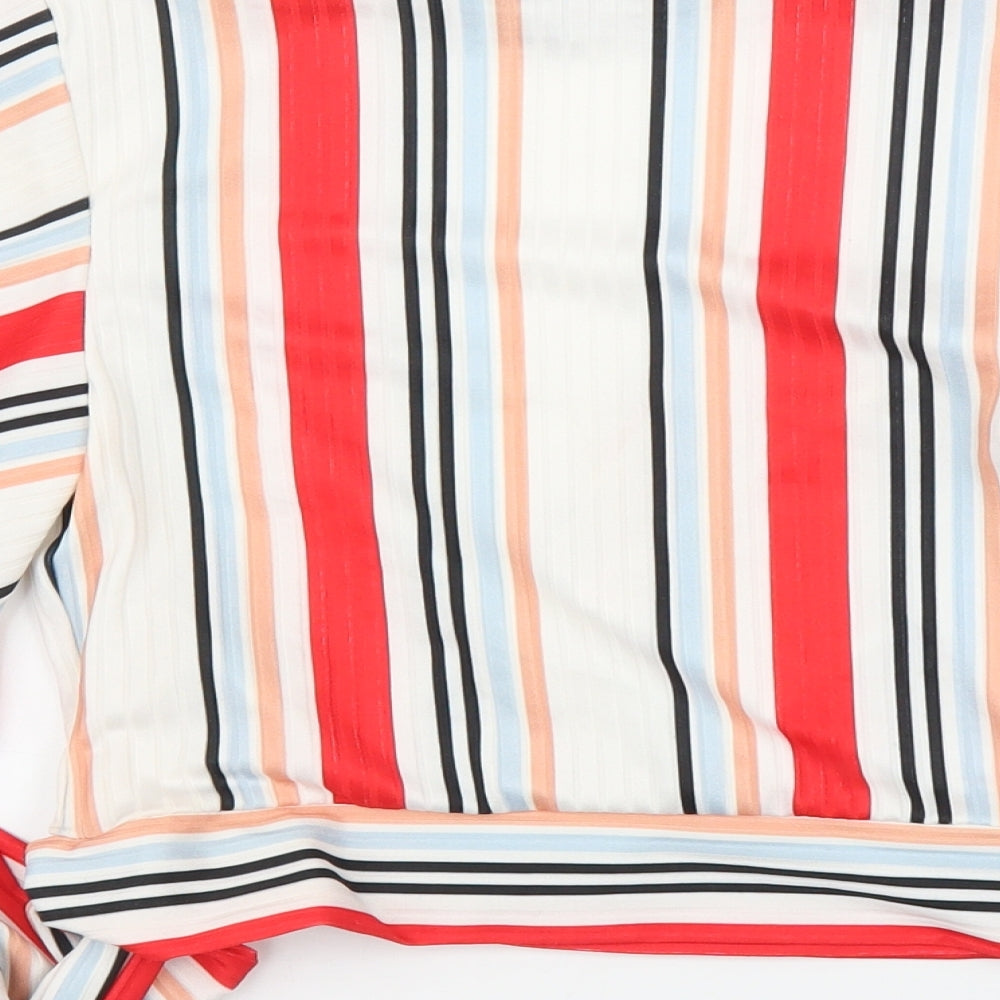 New Look Womens White Striped Wrap Blouse Size 8