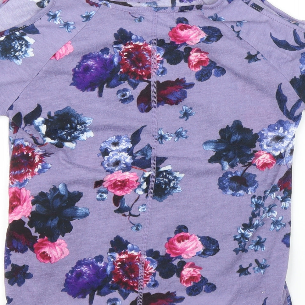 H&M Girls Purple Floral Basic T-Shirt Size 9 Years