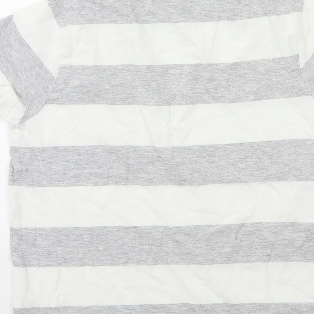 Marks & Spencer Boys Grey Striped Basic T-Shirt Size 9-10 Years