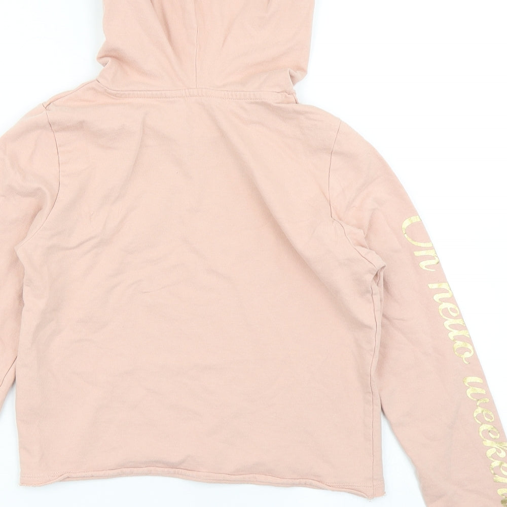 H_&M Girls Pink Pullover Hoodie Size 11-12 Years - Cropped