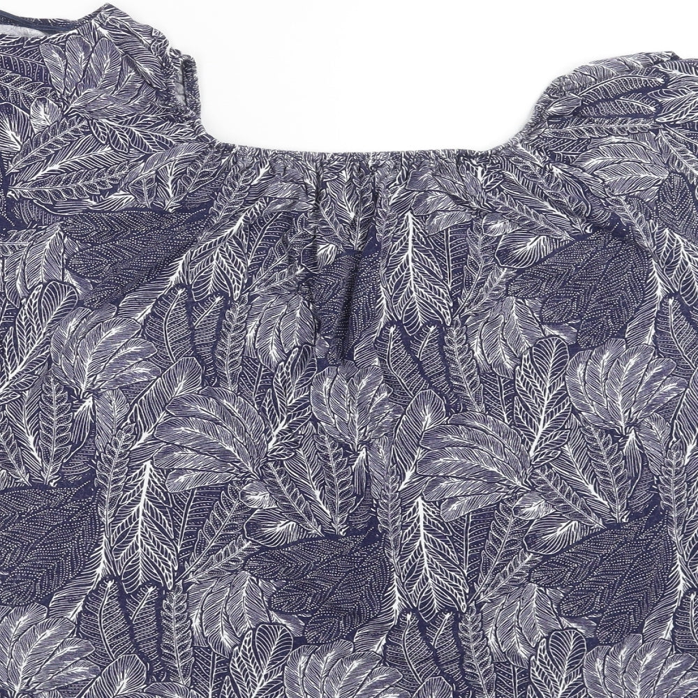 M&Co Womens Blue Floral Basic T-Shirt Size 18 - leaf print