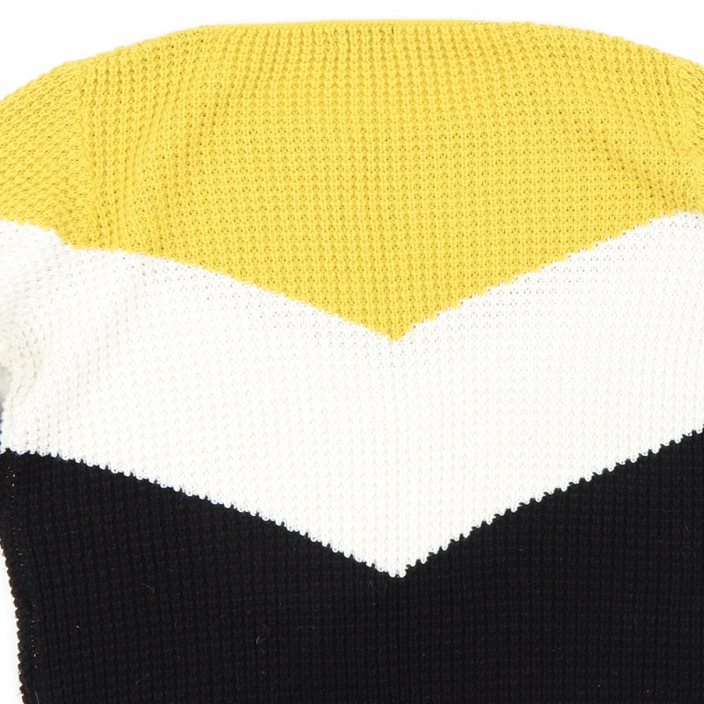 ILoveyou Womens Yellow Striped Pullover Jumper Size S