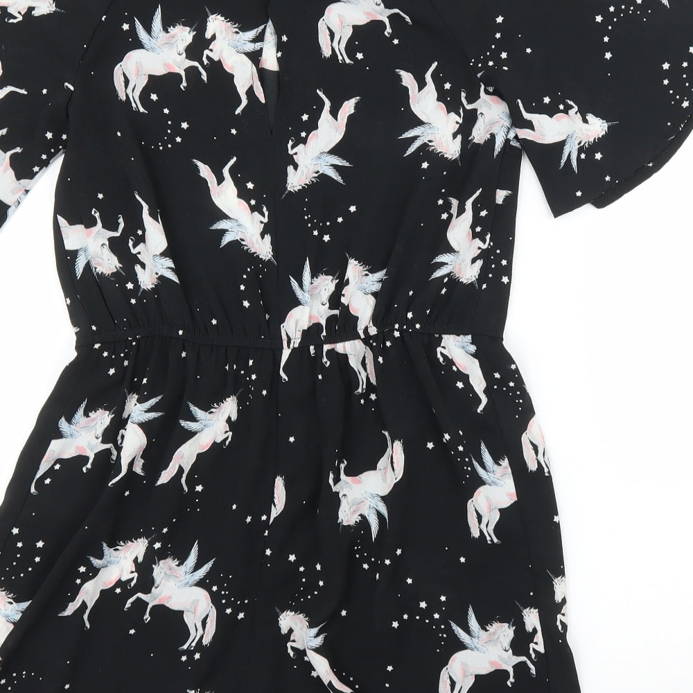 Miss Evie Girls Black Romper One-Piece Size 11 Years - Unicorn