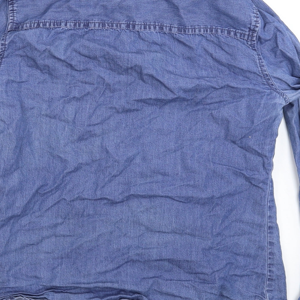 Denim & Co. Womens Blue Denim Basic Button-Up Size 8