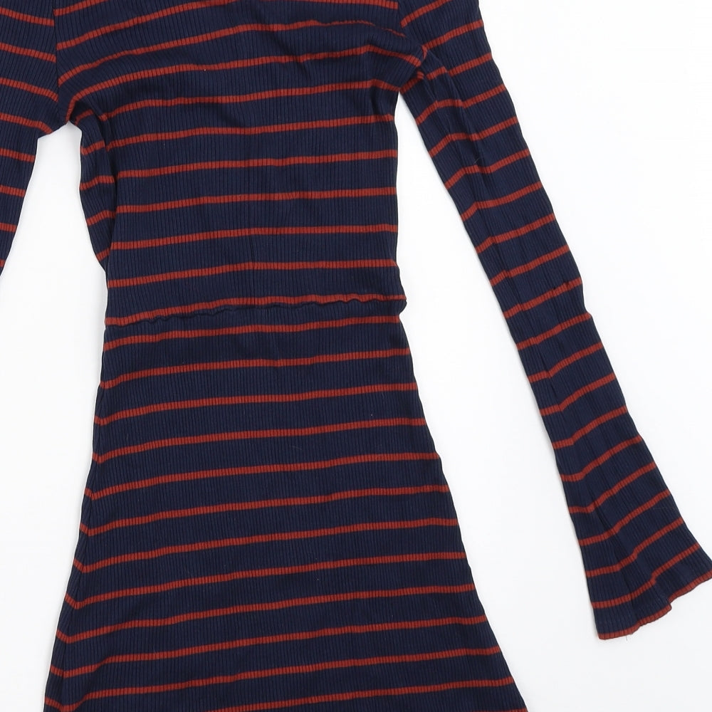 MNG Womens Blue Striped Fit & Flare Size XS