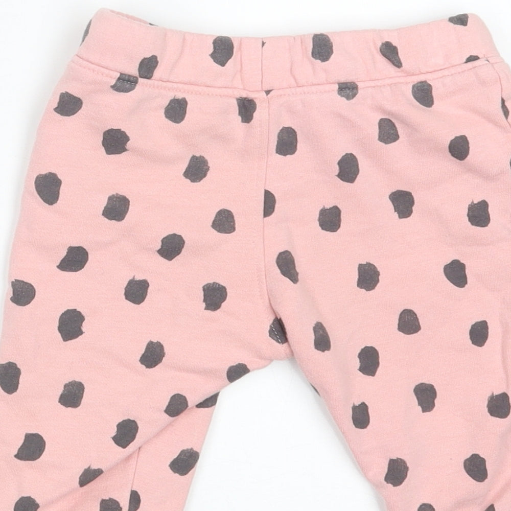 M&S Girls Pink Polka Dot Jogger Trousers Size 6-9 Months - Waist 18in; Inside leg 7in