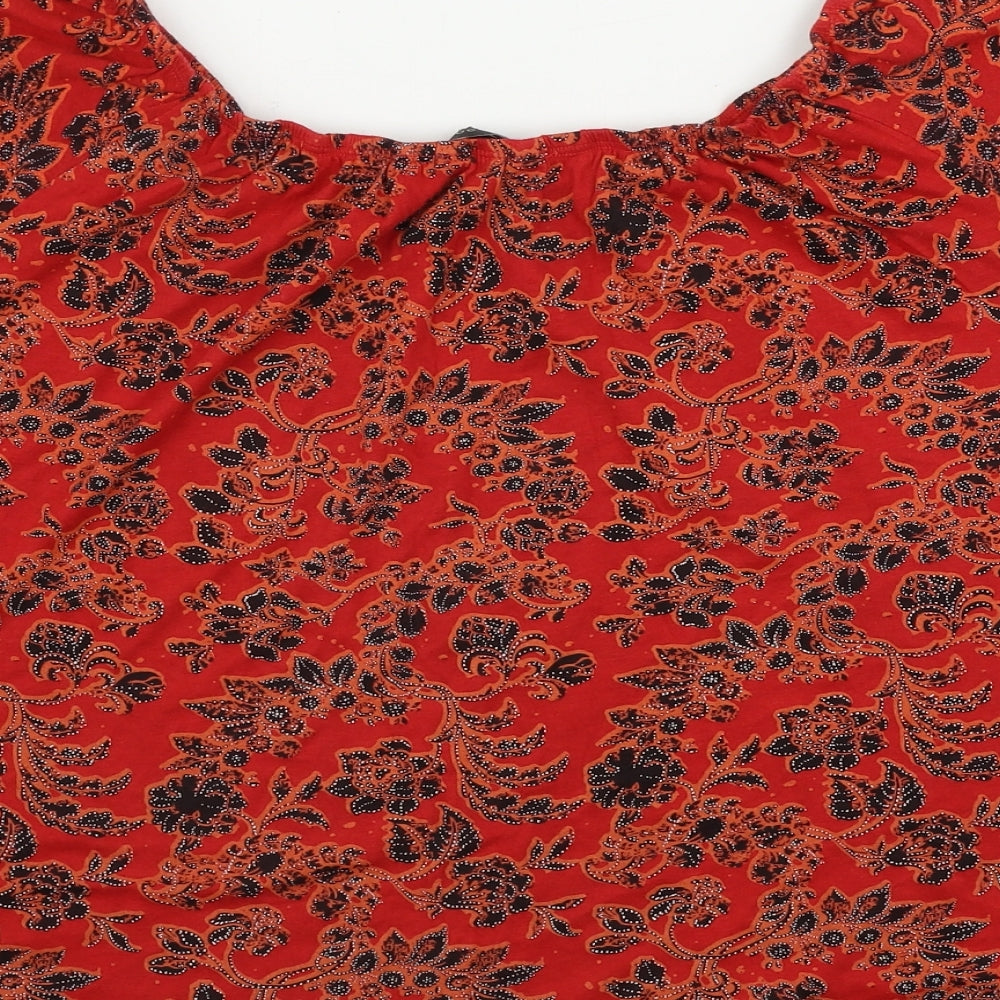 New Look Womens Red Geometric Basic Blouse Size 8