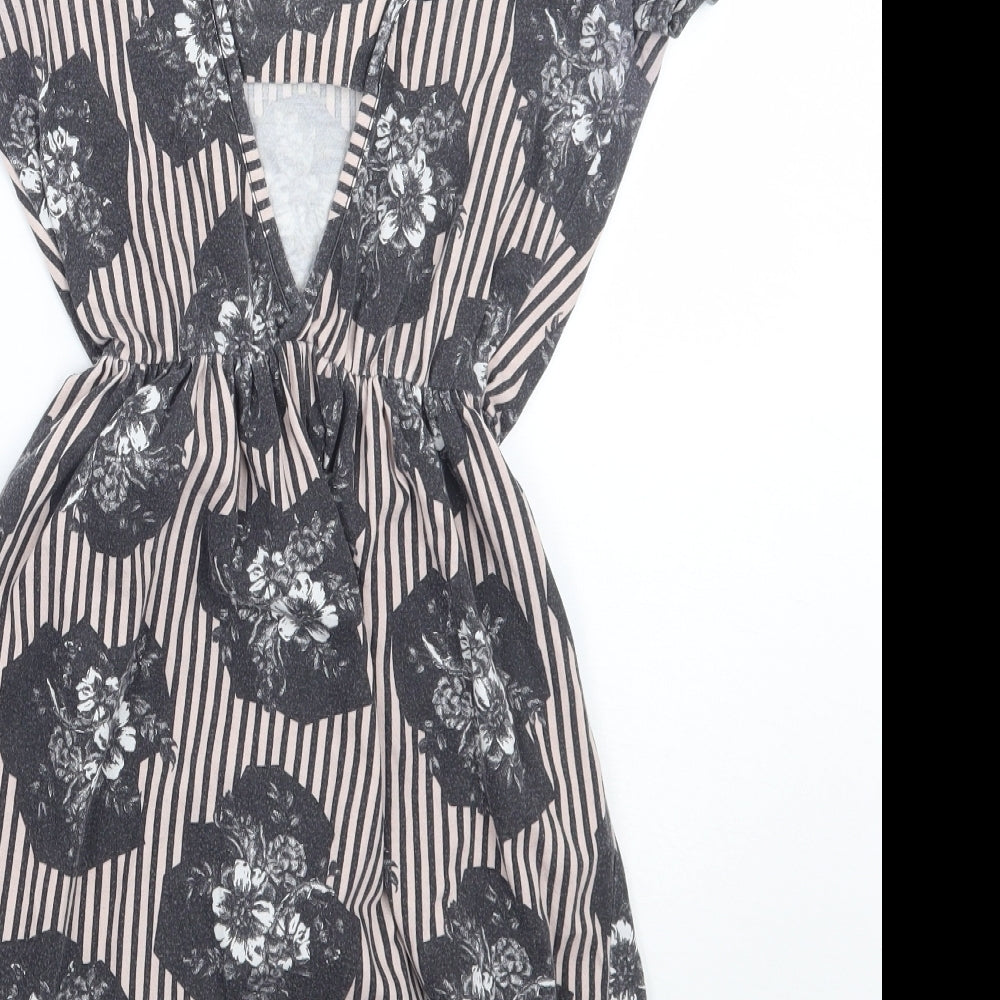 Topshop Womens Beige Floral A-Line Size 6