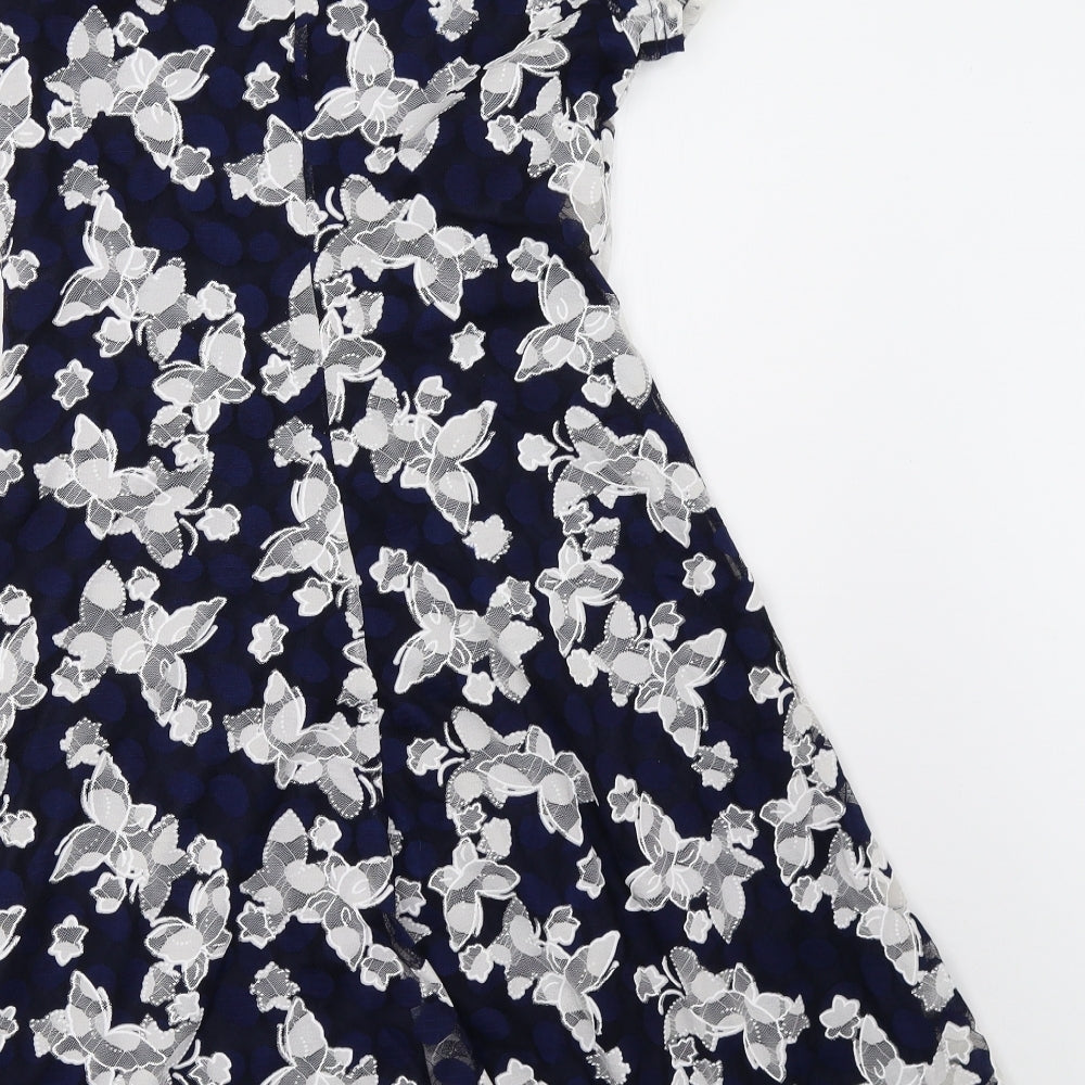 izabel Womens Blue Floral A-Line Size 10