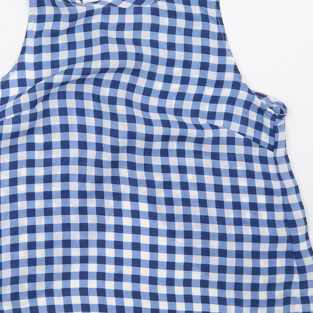 Preworn Womens Blue Check Mesh Basic T-Shirt Size 8