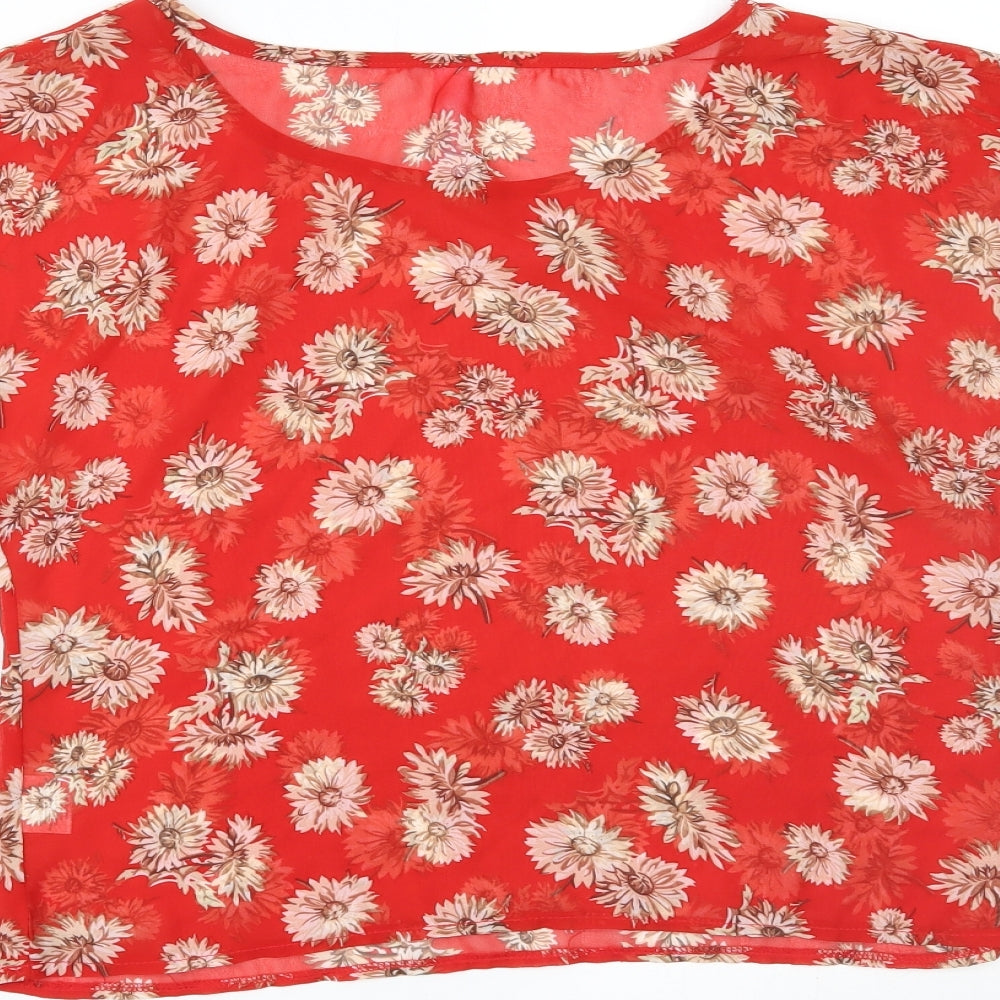 Miss Moda Womens Red Floral Basic T-Shirt Size S