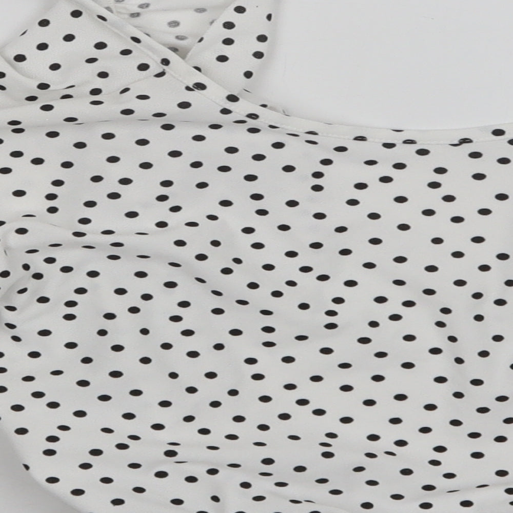 Boohoo Womens White Polka Dot Basic Blouse Size 8