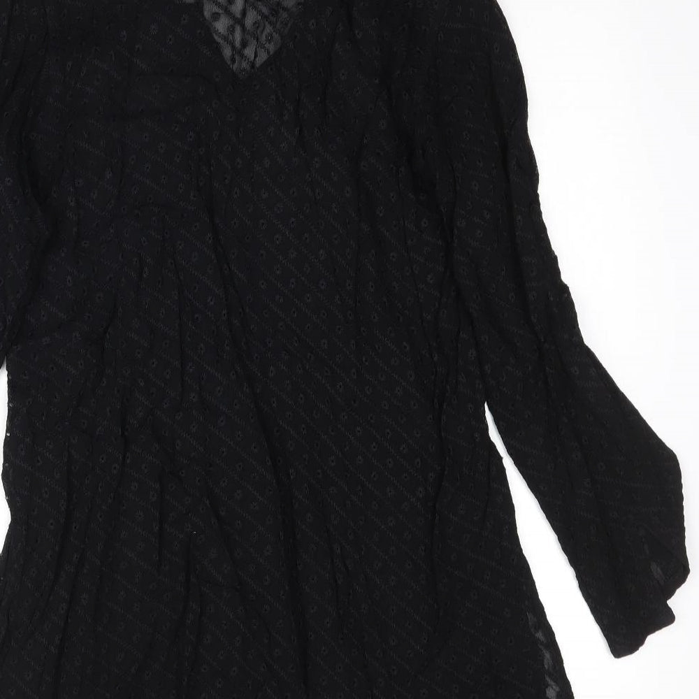 WOW Womens Black Mesh Fit & Flare Size S - Flower embroidery short Dress/Long top