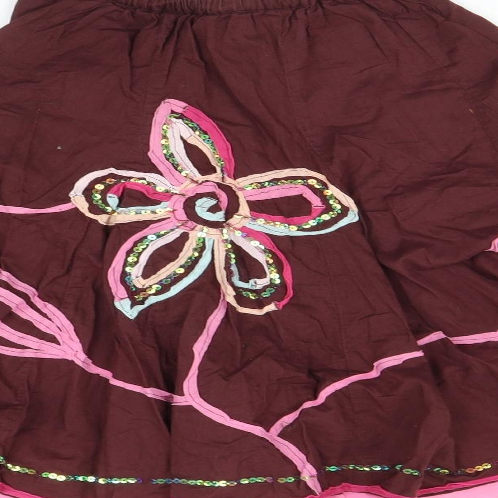 Marks & Spencer Girls Brown Floral Pleated Skirt Size 6 Years