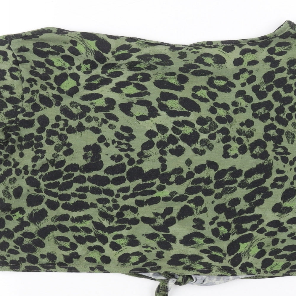 M&Co Womens Green Animal Print Basic T-Shirt Size 10