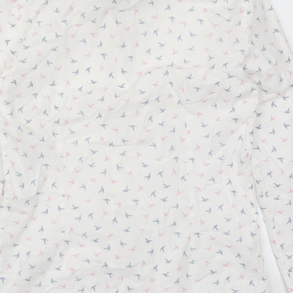 Marks & Spencer Mens White Button-Up Size S - Pink and Blue Bird Print