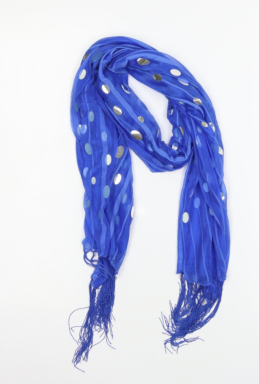 Preworn Womens Blue Polka Dot Knit Scarf